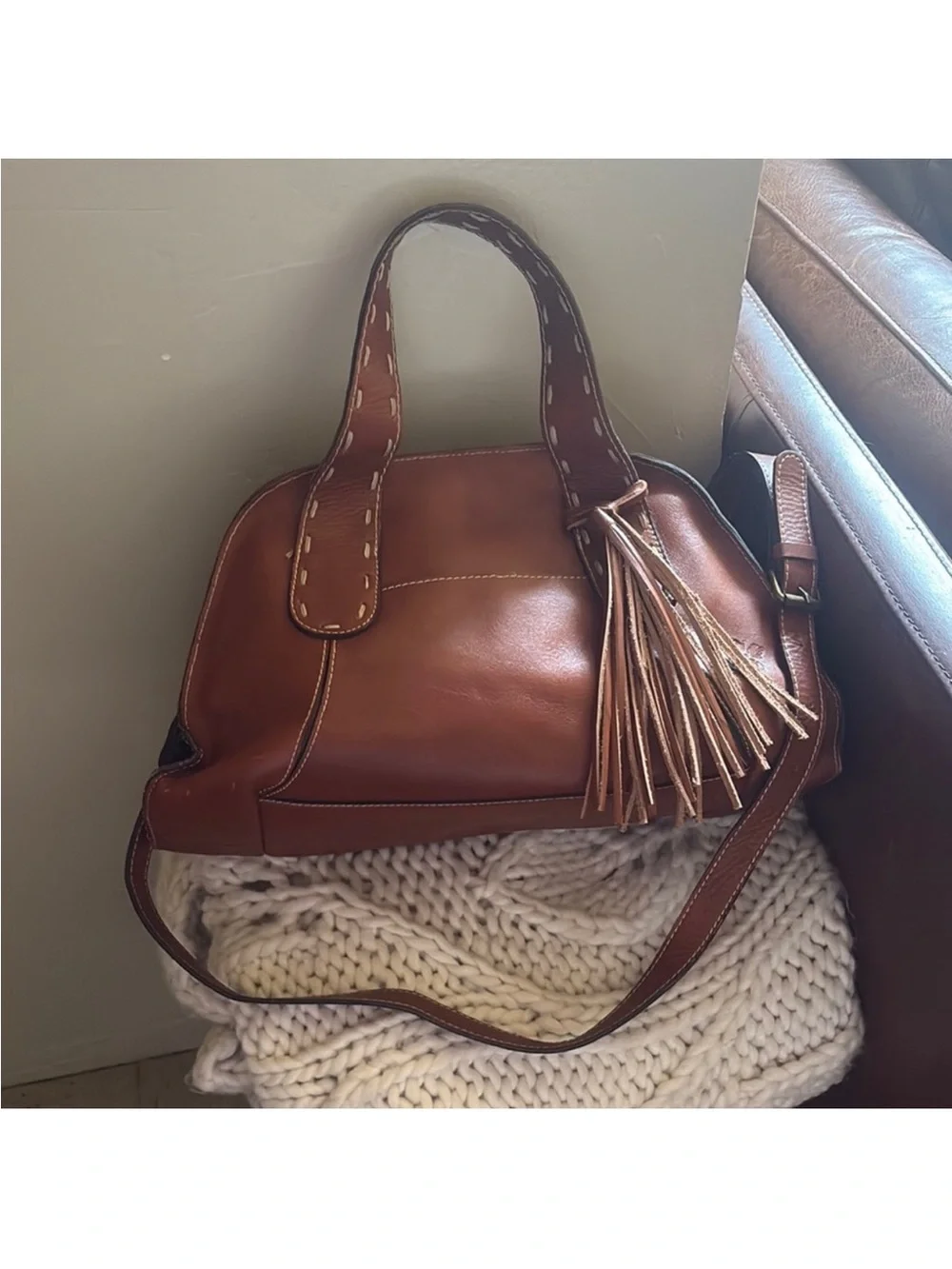 Patricia Nash rich brown Leather Tassel Satchel -